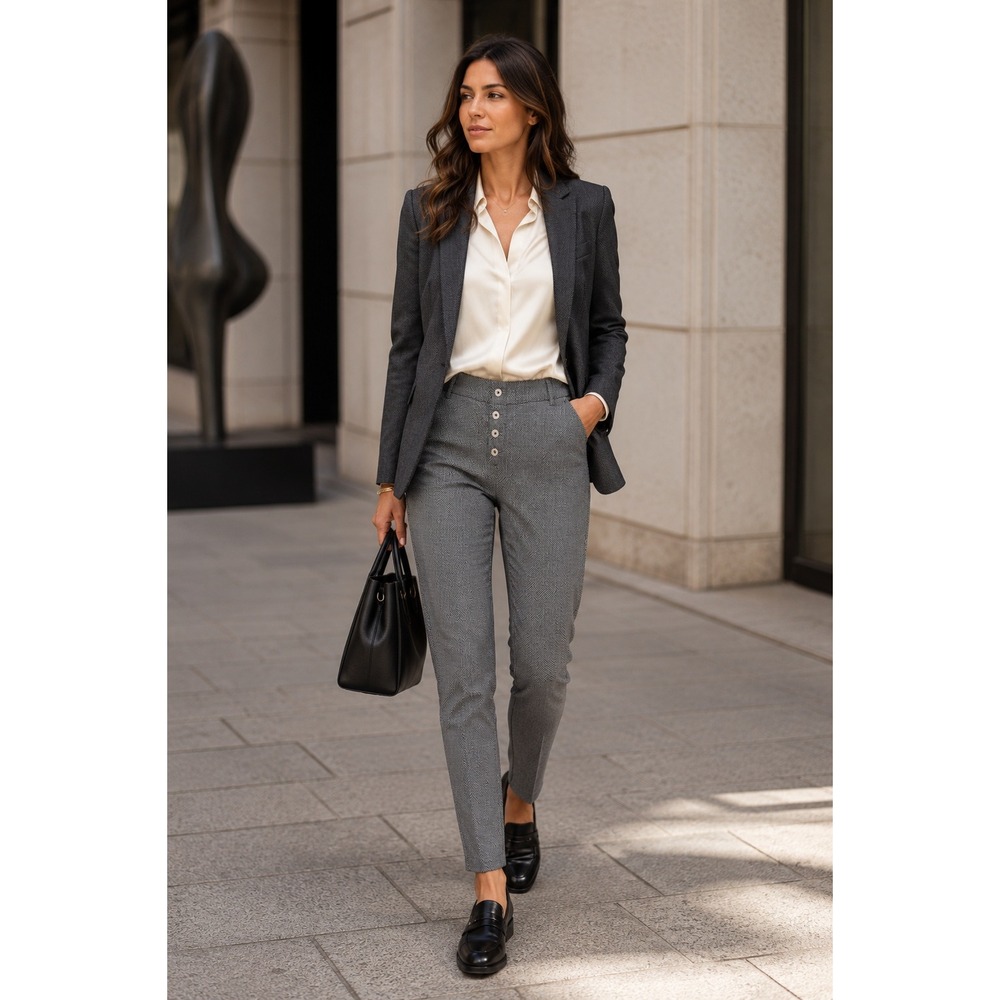 Bevy Flog Commando Gray Geometric Button Fly Pants 27 Stretch Slim Trousers